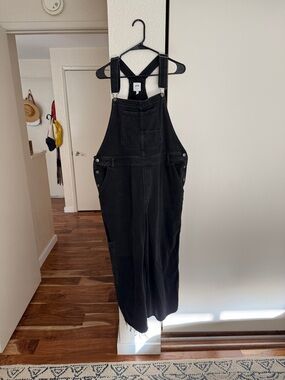 aerie Black Denim Overalls with Crossback Straps
